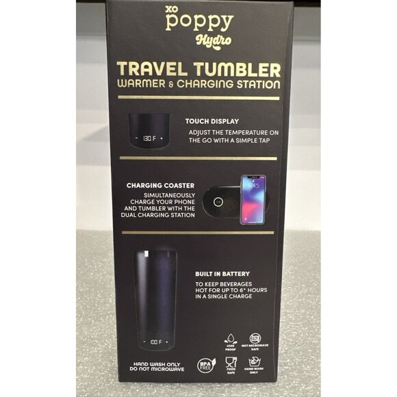 XO Poppy Hydro Travel Tumbler Warmer 11.5 Ounces & Phone Charging Station Black - Picture 5 of 5